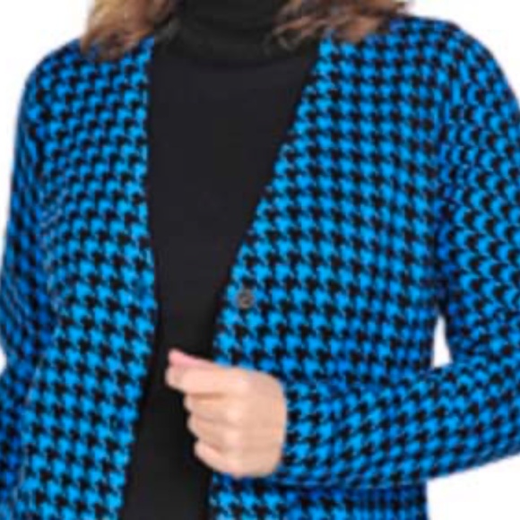 JACKET, BOYFRIEND CARDIGAN, JOAN RIVERS, HOUNDSTOOTH, BLACK/BLUE, SZ 3X, - Picture 2 of 5